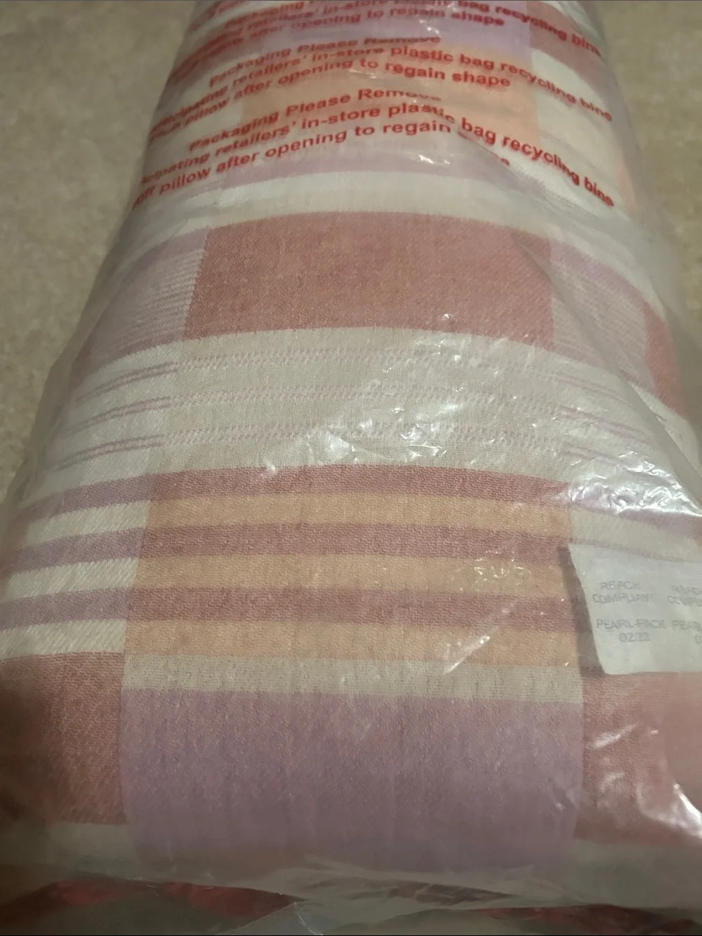 Decorative Pink & Peach Checklum Lumbar Pillow with Tassels . 14” x 36” Boho